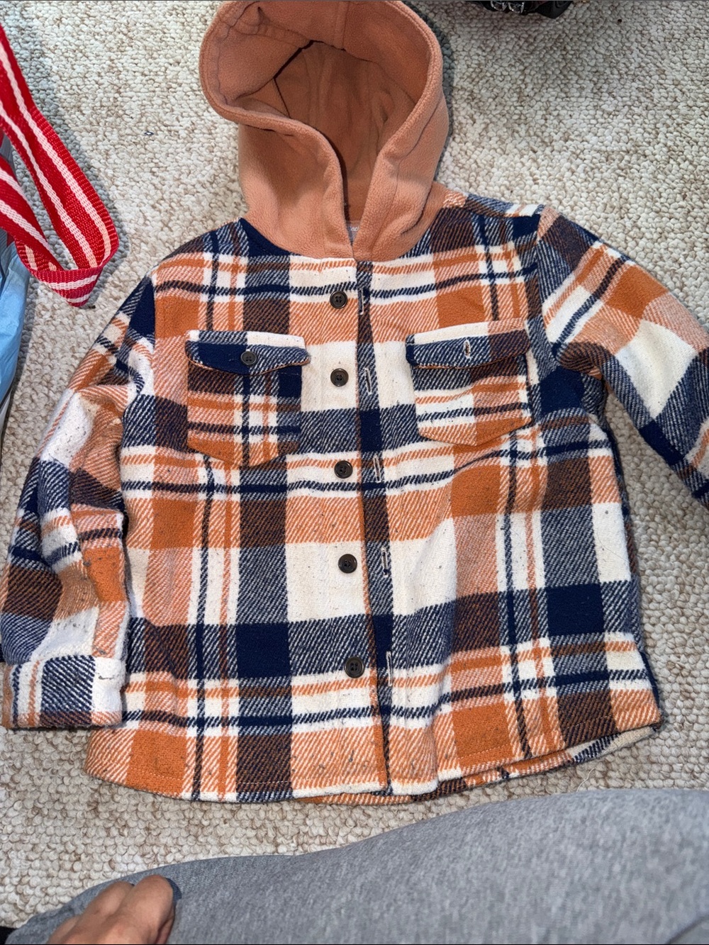 Cat & Jack Orange, Navy & Cream Plaid Hooded Shacket